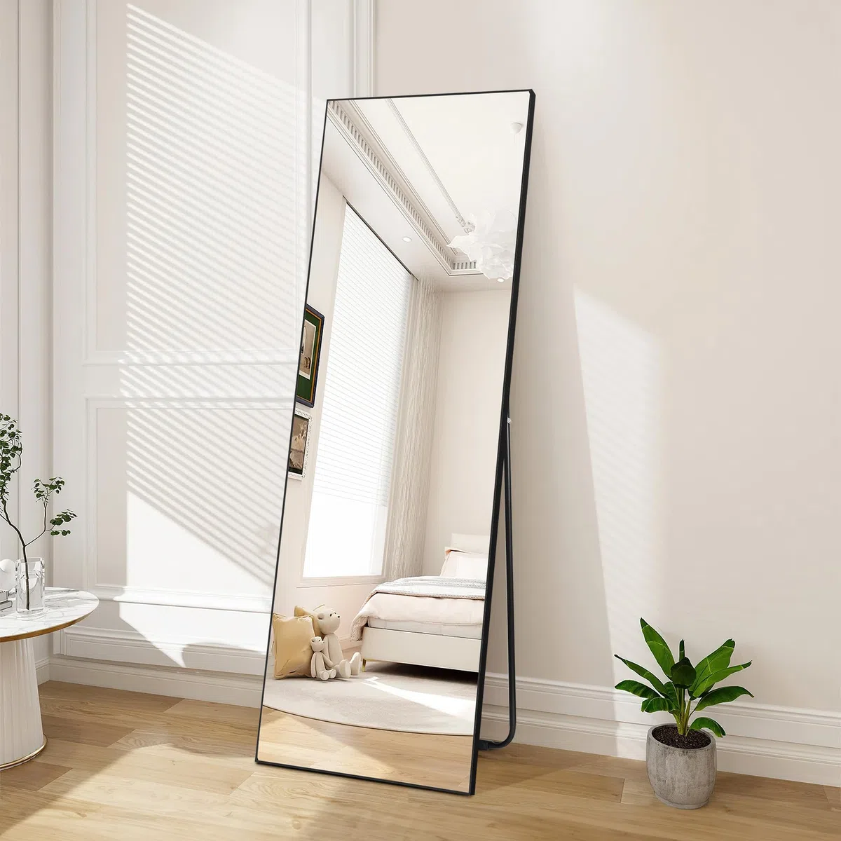 Hoikwo Miroir pleine longueur 150 x 51 cm, miroir sur pied avec cadre noir pour chambre à coucher, salon ou salle de bain