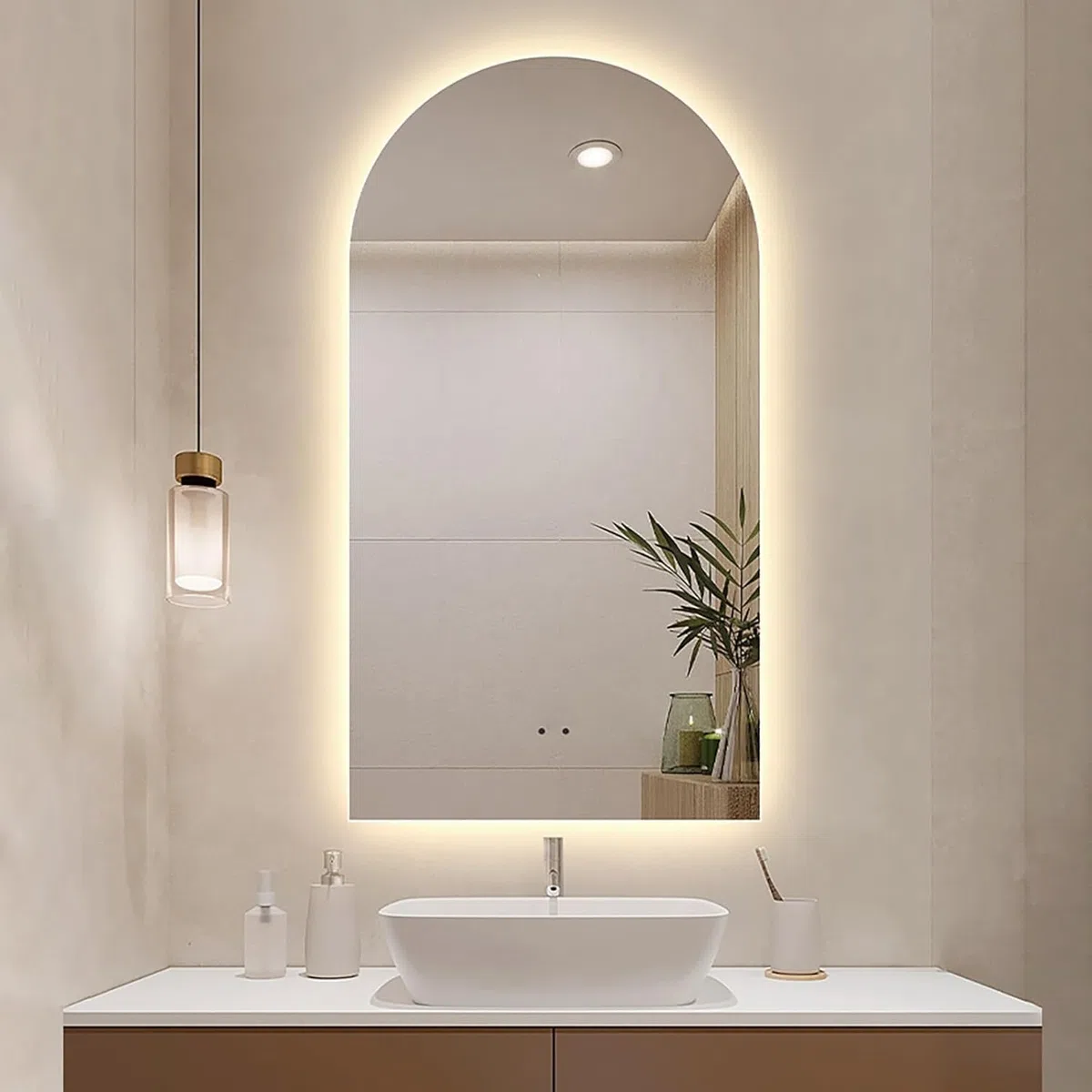 de Salle de Bain en Arc avec lumière 50x70cm Miroir Lumineux en Arc pour Salle de Bain Miroir de courtoisie Mural à intensité Variable 3 Couleurs Miroir d'arche intelligen (50x80cm/19.7x31.5in)