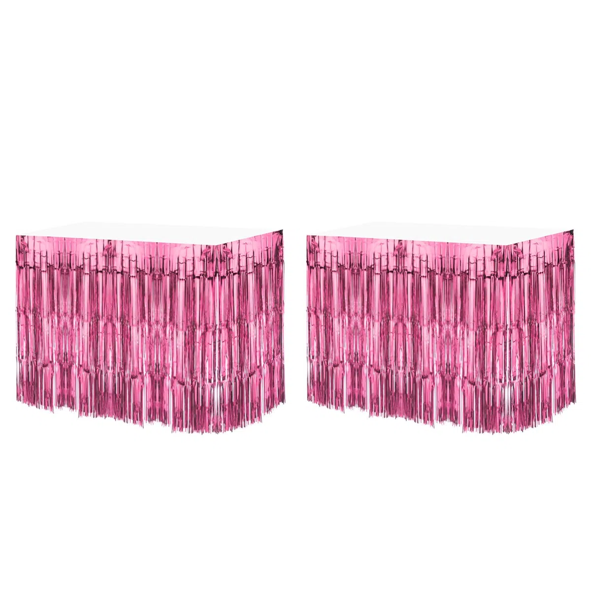 QUARKZMAN 2 Pcs 29x108 Pouces Rose Jupes de Table à Franges en Feuille Métallique, pour Tables Rectangulaires, Rideau d'Arrière-Plan pour Décoration de Mariage, Fête d'Anniversaire