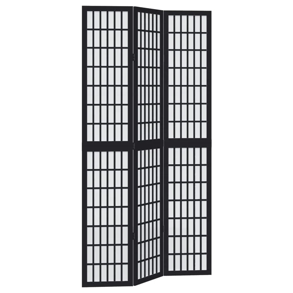 Paravent en bois massif de paulownia, 3 pièces, noir, 105-110 x 220 cm, séparateur de pièce pliable pour l'intimité, les regards indiscrets et la séparation des pièces dans le salon