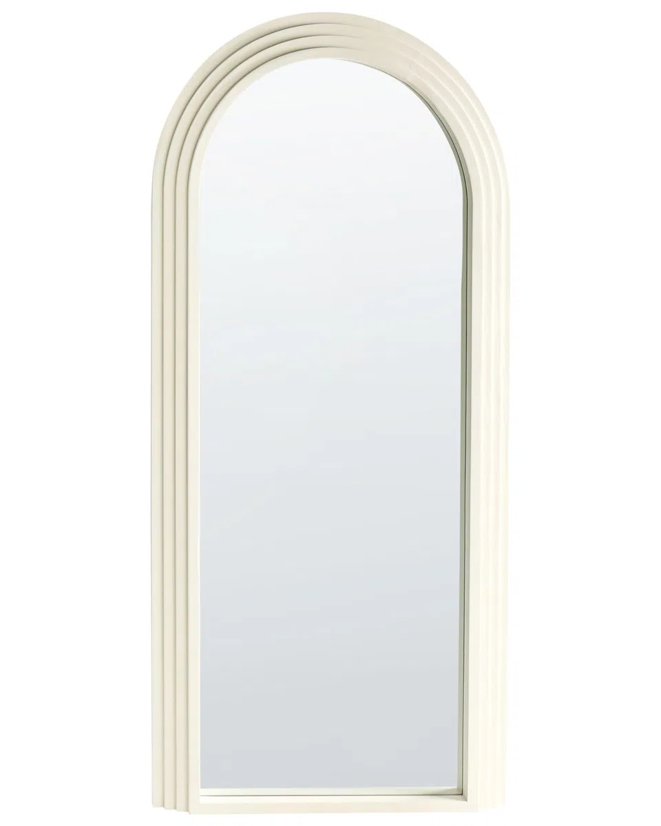 Beliani Miroir Mural Vintage Cadre en Bois 170 x 80 cm Forme d'Arche Blanc Cassé Dijon