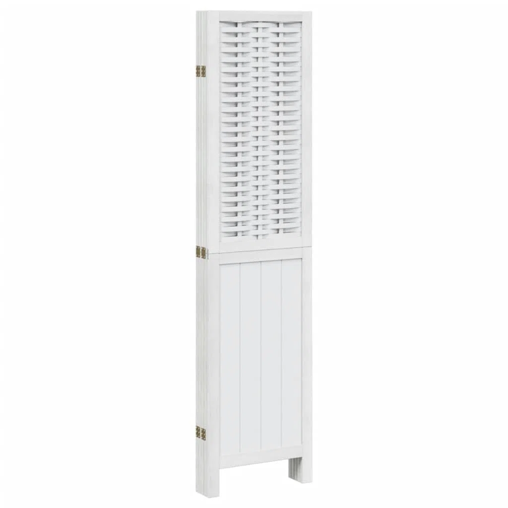 Makastle Paravent Intérieur 5 Panneaux en Bois de Paulownia Massif Blanc 175-180 x 160 cm Autoportant pour Chambre Bureau Salon