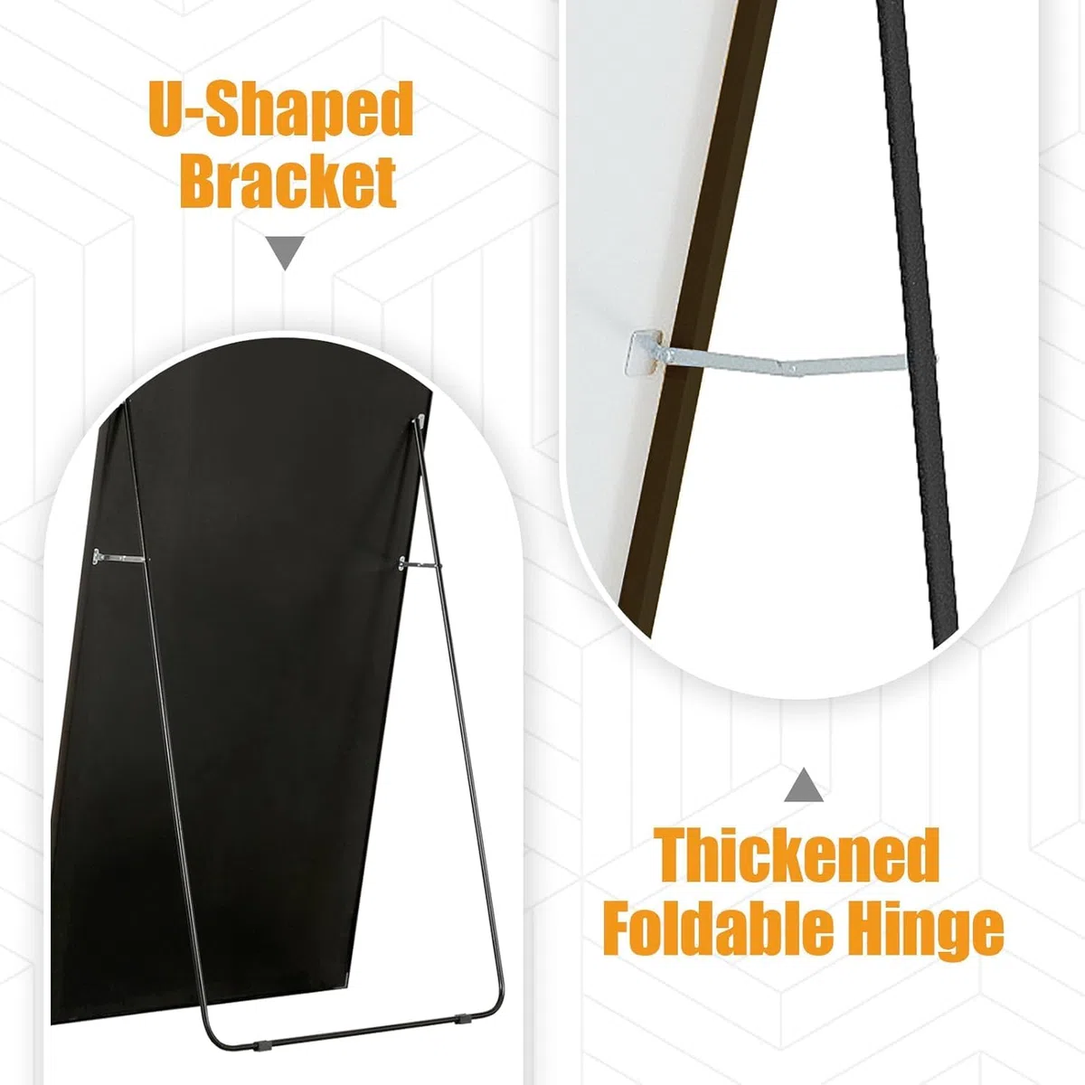 Grand Miroir sur Pied, 180 X 80 cm, avec Cadre en Aluminium, Support en Métal, Miroir Arche Incliné ou Suspendu, pour Salon, Chambre à Coucher, Entrée (Noir arqué, 180 x 80 cm)