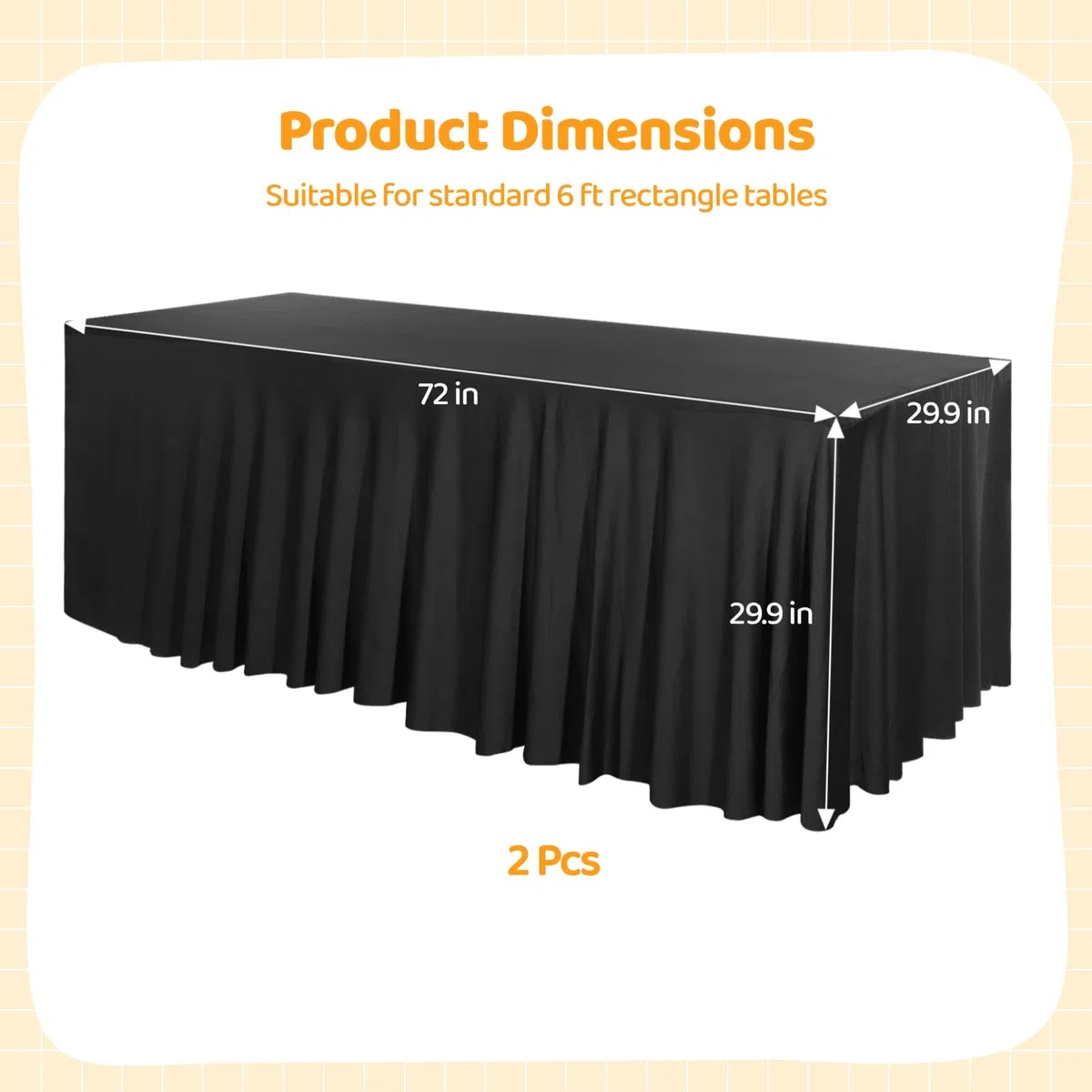 Lot de 2 jupes de table noires, housses extensibles en spandex pour tables rectangulaires de 1,83 m, cache-table élastique pour cocktails, mariages, banquets, expositions, fêtes et réceptions