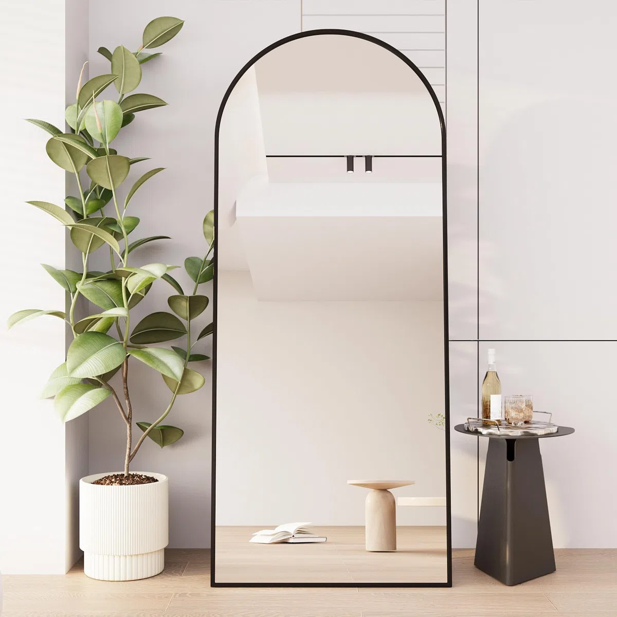 Grand Miroir sur Pied, 180 X 80 cm, avec Cadre en Aluminium, Support en Métal, Miroir Arche Incliné ou Suspendu, pour Salon, Chambre à Coucher, Entrée (Noir arqué, 180 x 80 cm)