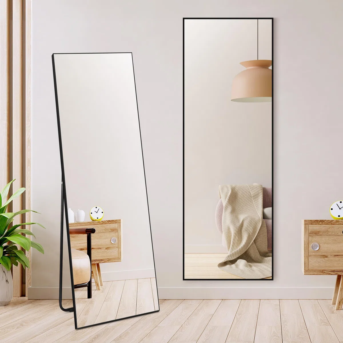 Hoikwo Miroir pleine longueur 150 x 51 cm, miroir sur pied avec cadre noir pour chambre à coucher, salon ou salle de bain