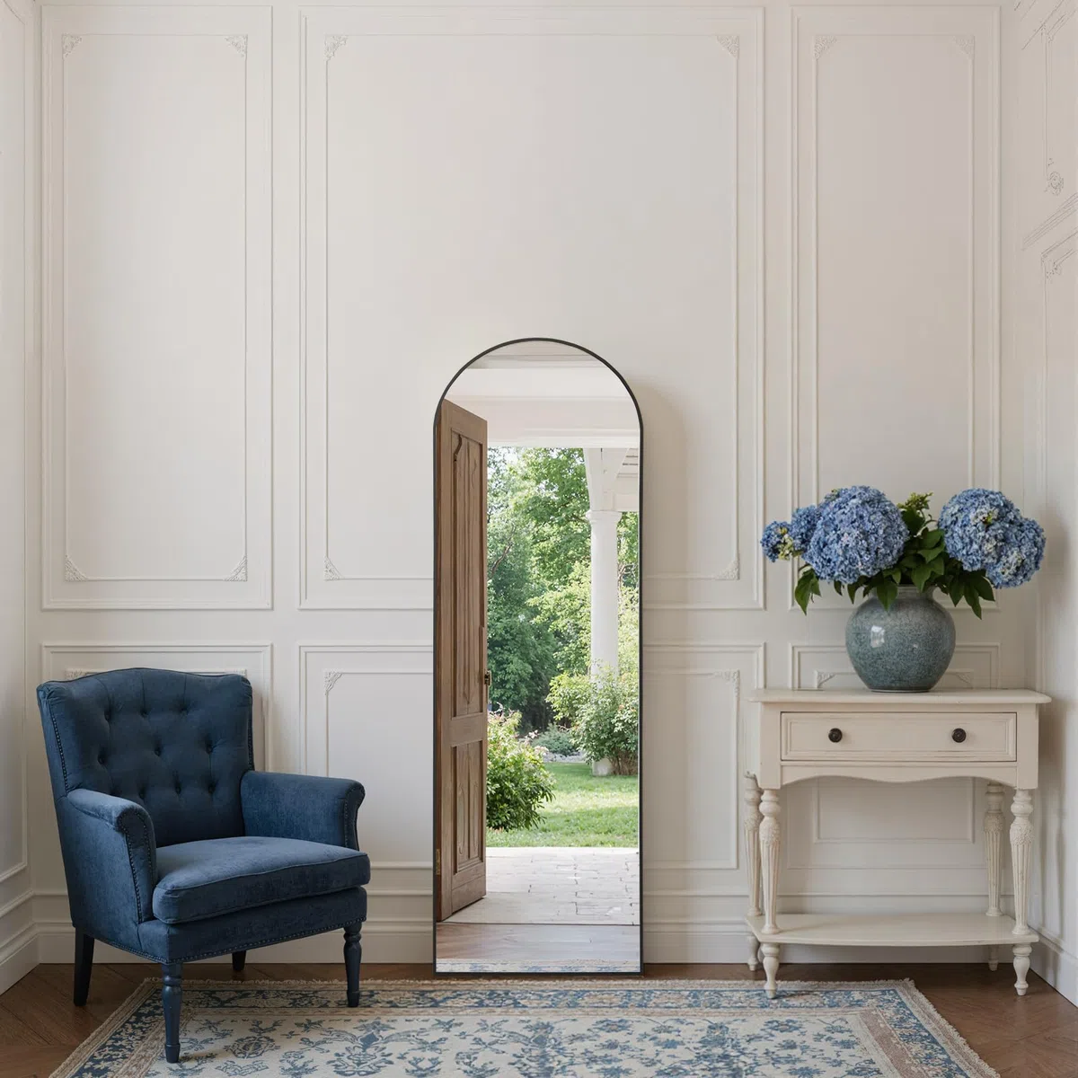 Reflix Miroir complet - 147 x 44 cm - Miroir sur pied incurvé avec support - Cadre en alliage d'aluminium - Position debout ou appuyée - Pour chambre à coucher, salon - Noir
