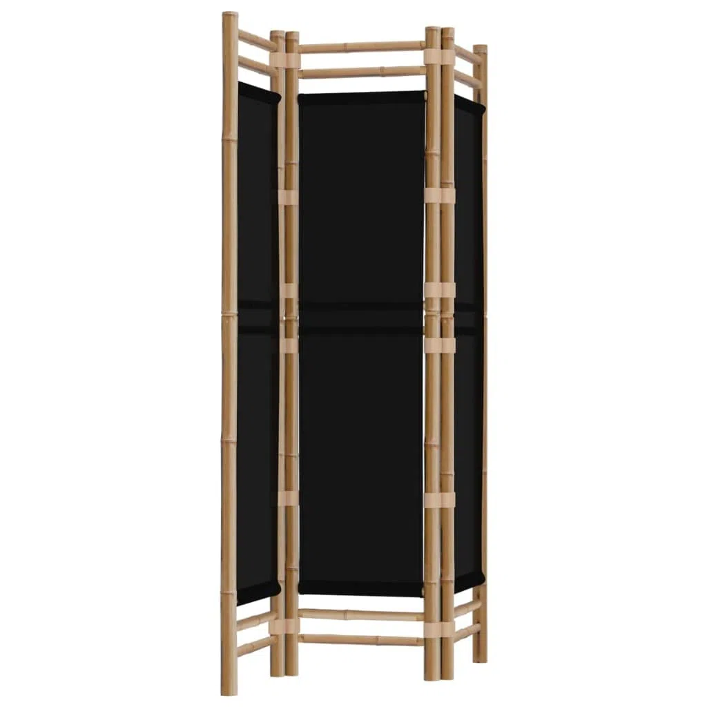 Paravent Pliant à 3 Panneaux, Bambou et Toile, Séparateur de Pièce Intérieur/Extérieur, Facile à Plier, Couleur Noire, 120 x 180 cm