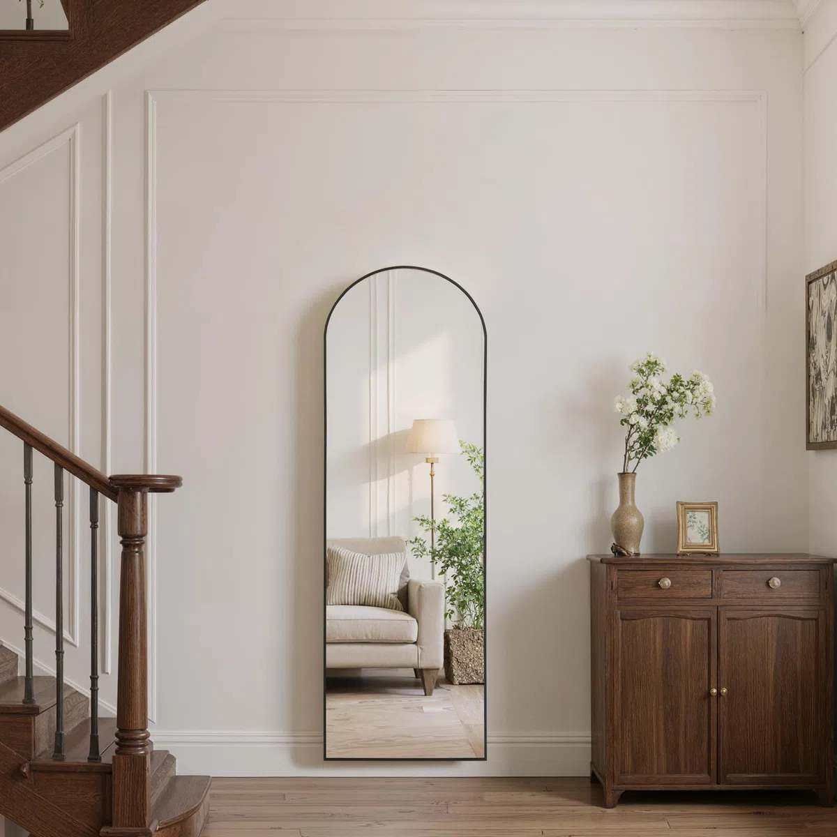 Reflix Miroir complet - 147 x 44 cm - Miroir sur pied incurvé avec support - Cadre en alliage d'aluminium - Position debout ou appuyée - Pour chambre à coucher, salon - Noir