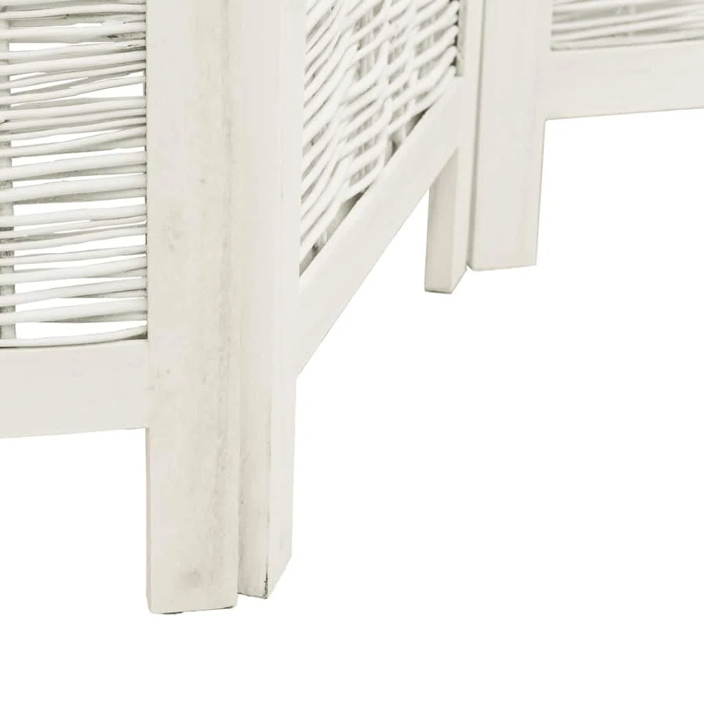 Paravent 3 pièces blanc en bois massif de paulownia avec branches de saule, 105-110 x 180 cm, paravent pliable pour salon, chambre à coucher, bureau, brise-vue et séparateur de pièce