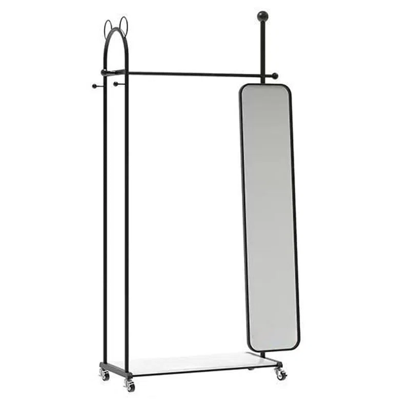 Miroirs Pleine Longueur Miroir Pleine Longueur Cintre intégré Rotatif ménage au Sol Vertical vestiaire Dressing Miroir Autonome(Noir)