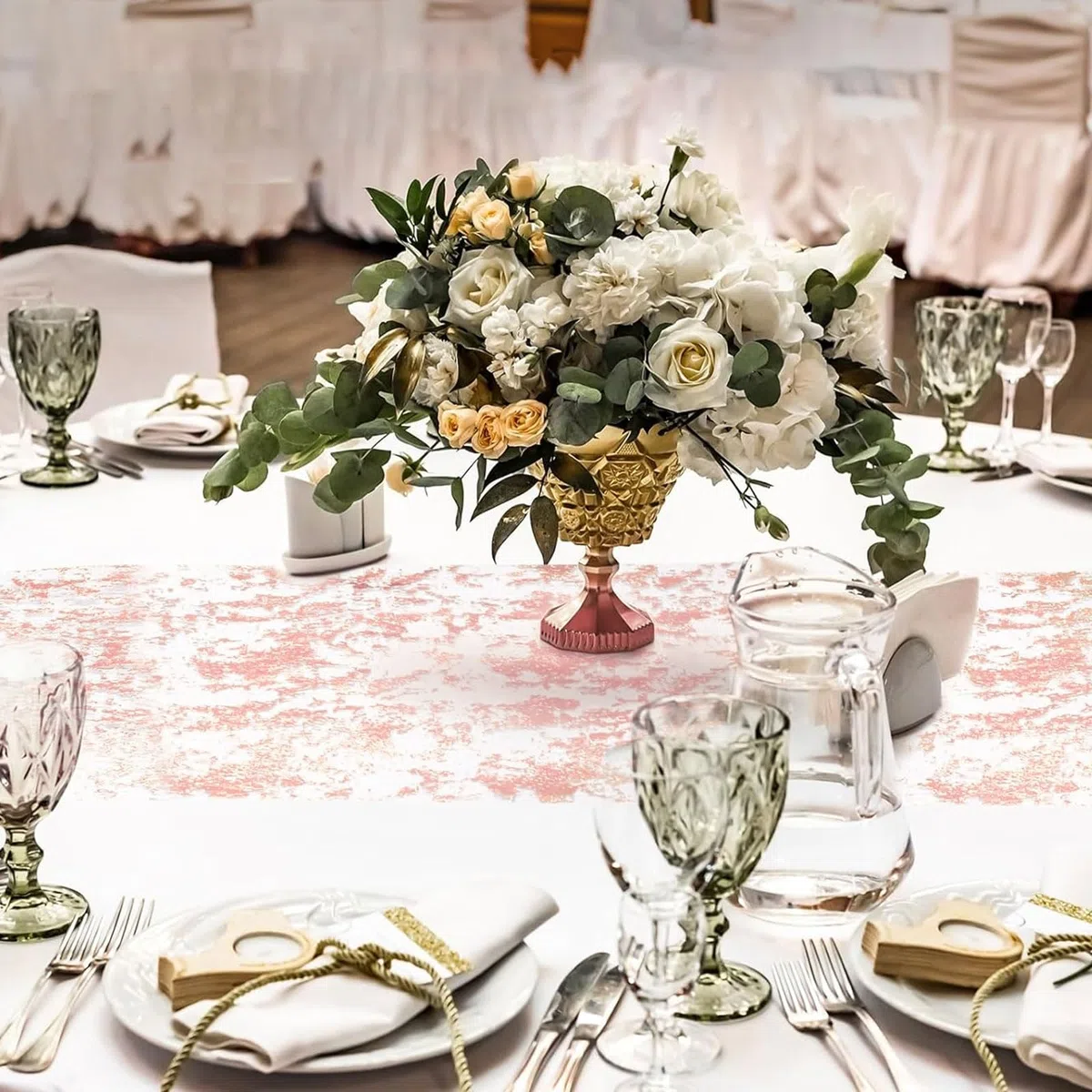 SWAWIS Chemin de table brillant - Or rose - 30 cm x 20 m - Décoration de table pour mariage, Saint-Valentin, anniversaire, baptême