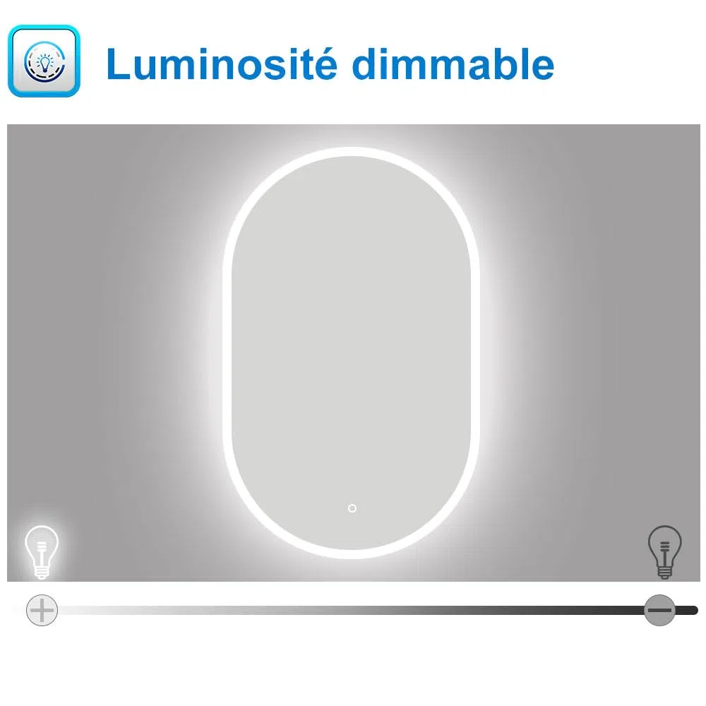 AICA Miroir de Salle de Bain Ovale 45x75cm, Miroir Mural LED avec Dimmable + Anti-buée