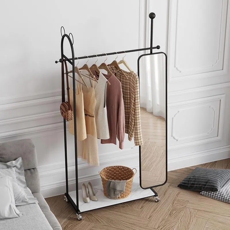 Miroirs Pleine Longueur Miroir Pleine Longueur Cintre intégré Rotatif ménage au Sol Vertical vestiaire Dressing Miroir Autonome(Noir)