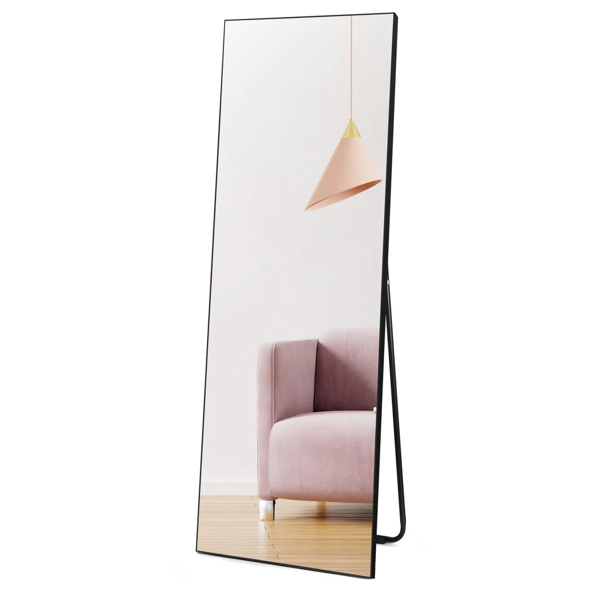 Hoikwo Miroir pleine longueur 150 x 51 cm, miroir sur pied avec cadre noir pour chambre à coucher, salon ou salle de bain