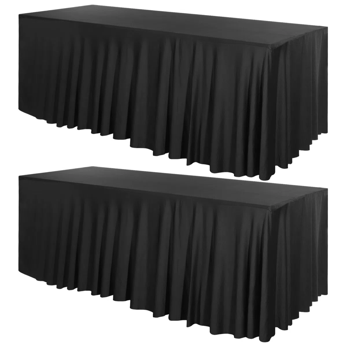 Lot de 2 jupes de table noires, housses extensibles en spandex pour tables rectangulaires de 1,83 m, cache-table élastique pour cocktails, mariages, banquets, expositions, fêtes et réceptions