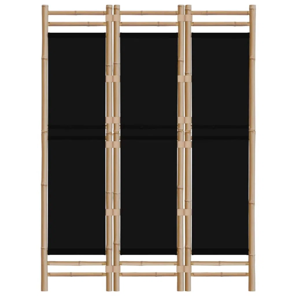 Paravent Pliant à 3 Panneaux, Bambou et Toile, Séparateur de Pièce Intérieur/Extérieur, Facile à Plier, Couleur Noire, 120 x 180 cm