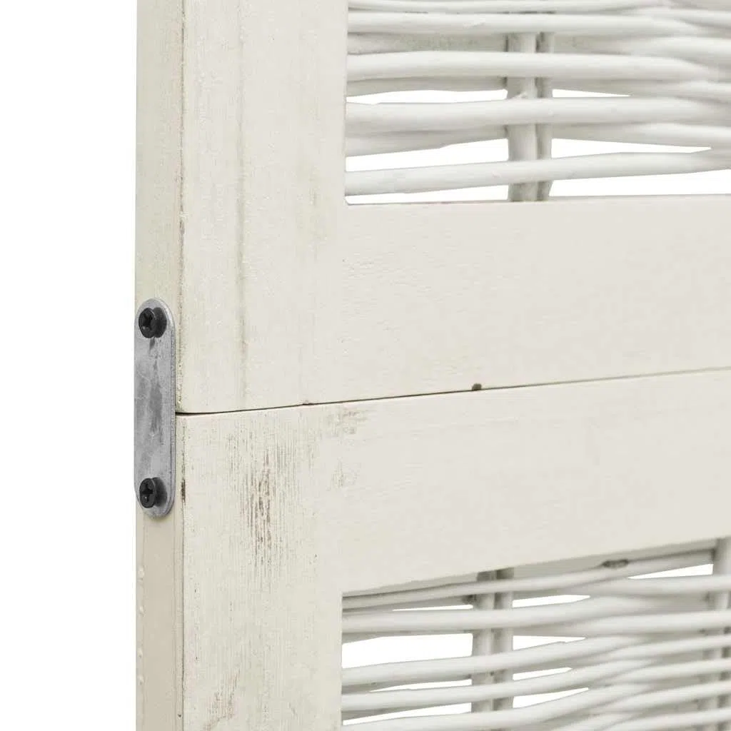 Paravent 3 pièces blanc en bois massif de paulownia avec branches de saule, 105-110 x 180 cm, paravent pliable pour salon, chambre à coucher, bureau, brise-vue et séparateur de pièce
