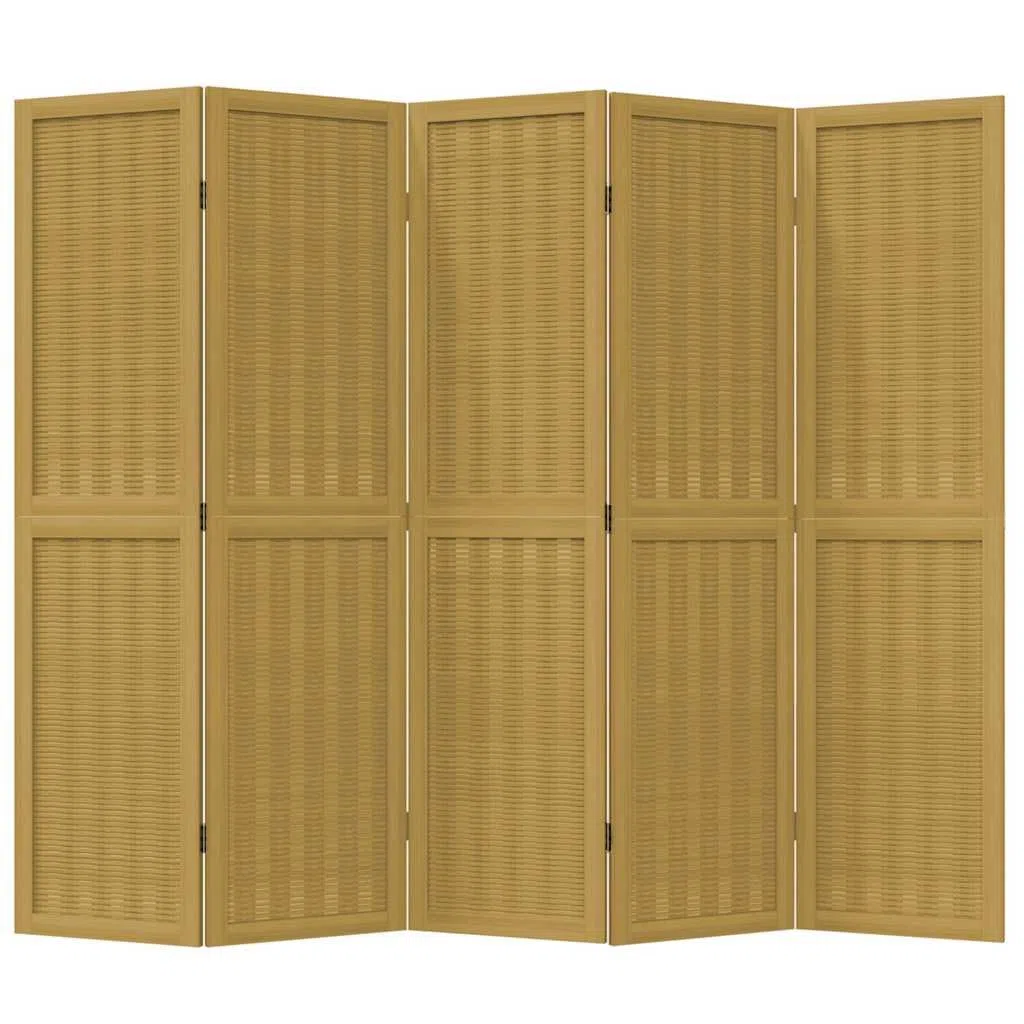 Lot de 5 paravents en bois massif de paulownia marron avec brise-vue en bambou, cloison de séparation pliable pour chambre à coucher, salon, bureau