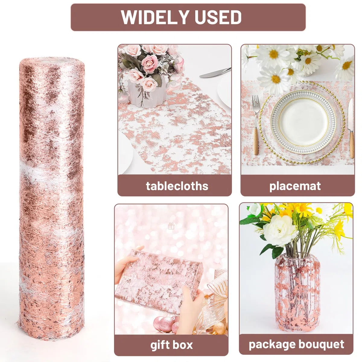 SWAWIS Chemin de table brillant - Or rose - 30 cm x 20 m - Décoration de table pour mariage, Saint-Valentin, anniversaire, baptême