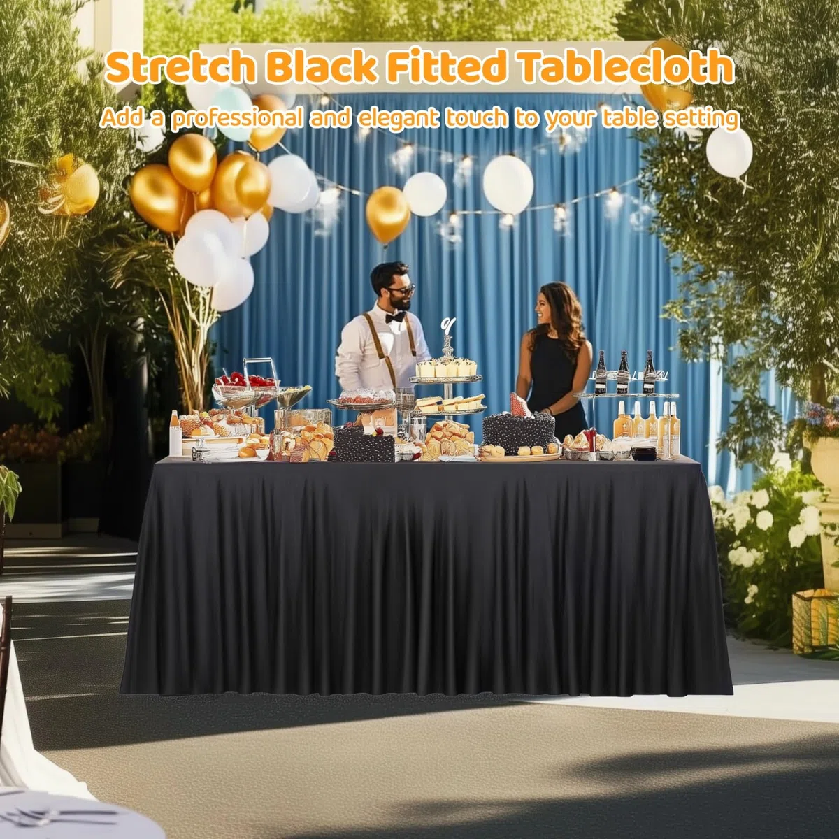 Lot de 2 jupes de table noires, housses extensibles en spandex pour tables rectangulaires de 1,83 m, cache-table élastique pour cocktails, mariages, banquets, expositions, fêtes et réceptions