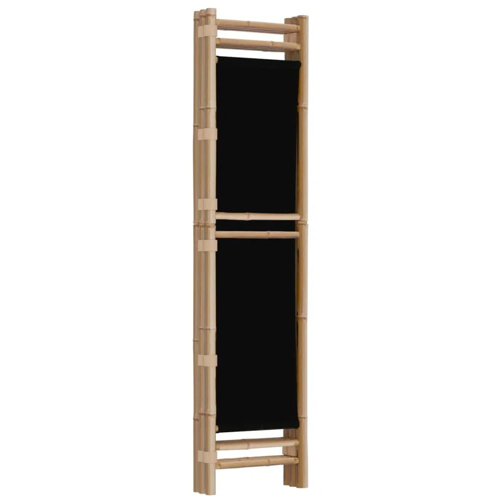 Paravent Pliant à 3 Panneaux, Bambou et Toile, Séparateur de Pièce Intérieur/Extérieur, Facile à Plier, Couleur Noire, 120 x 180 cm