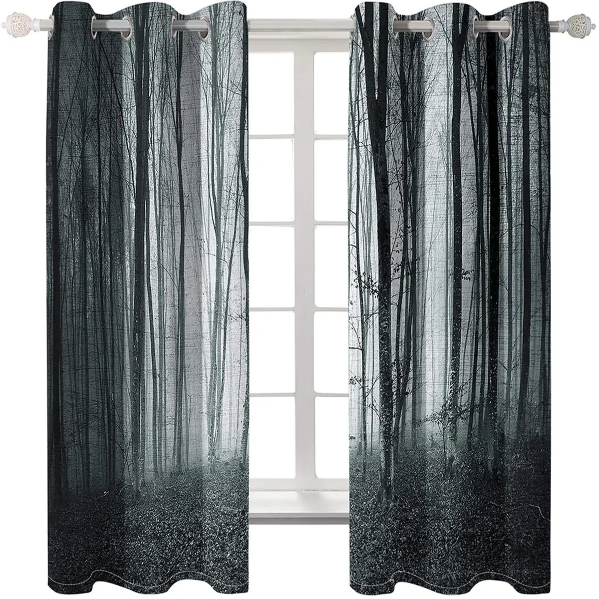 Voilage Cuisine, Rideau Salon Automne Blanc Gris Arbres Psychédéliques Polyester 2 Panneaux 488x229cm