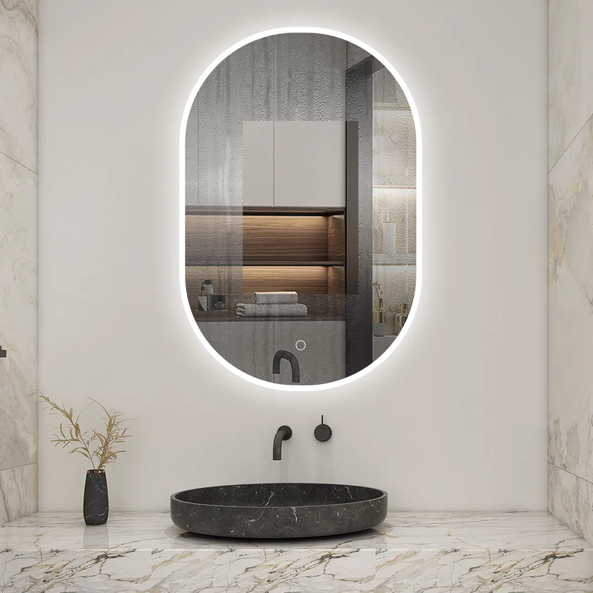 AICA Miroir de Salle de Bain Ovale 45x75cm, Miroir Mural LED avec Dimmable + Anti-buée