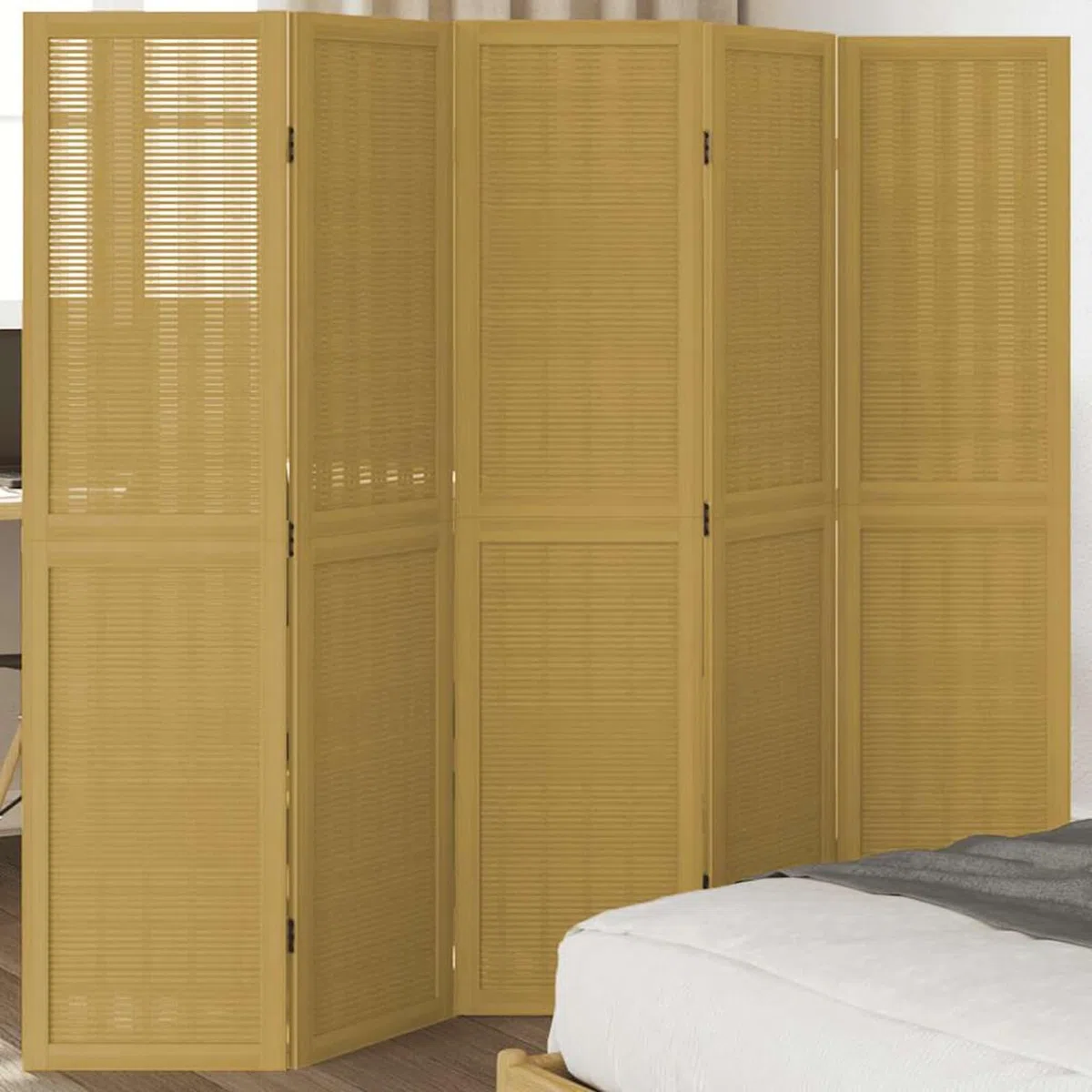 ATOMSTACK MAKER Paravent en bois massif et bambou - 5 pièces - Pliable et peu encombrant - Marron - 180 x 160 cm - Pour salon, chambre à coucher, bureau et protection solaire (intérieur)