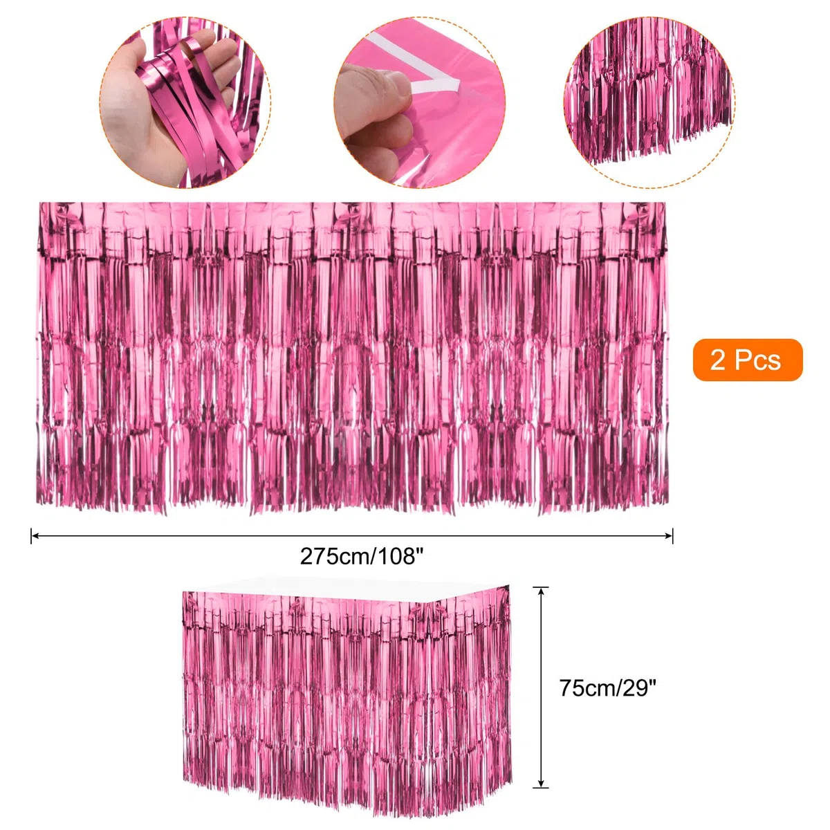 QUARKZMAN 2 Pcs 29x108 Pouces Rose Jupes de Table à Franges en Feuille Métallique, pour Tables Rectangulaires, Rideau d'Arrière-Plan pour Décoration de Mariage, Fête d'Anniversaire