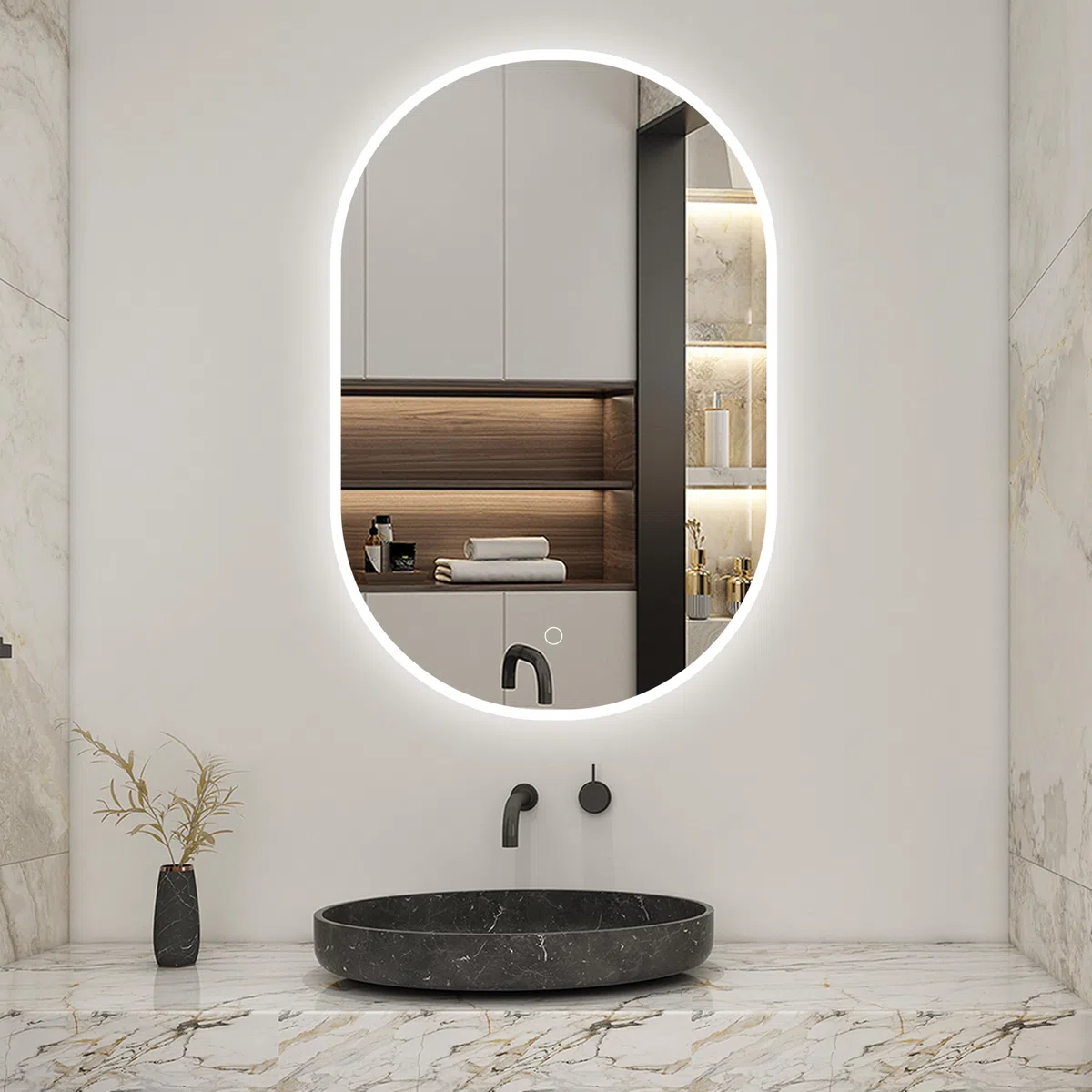 AICA Miroir de Salle de Bain Ovale 45x75cm, Miroir Mural LED avec Dimmable + Anti-buée