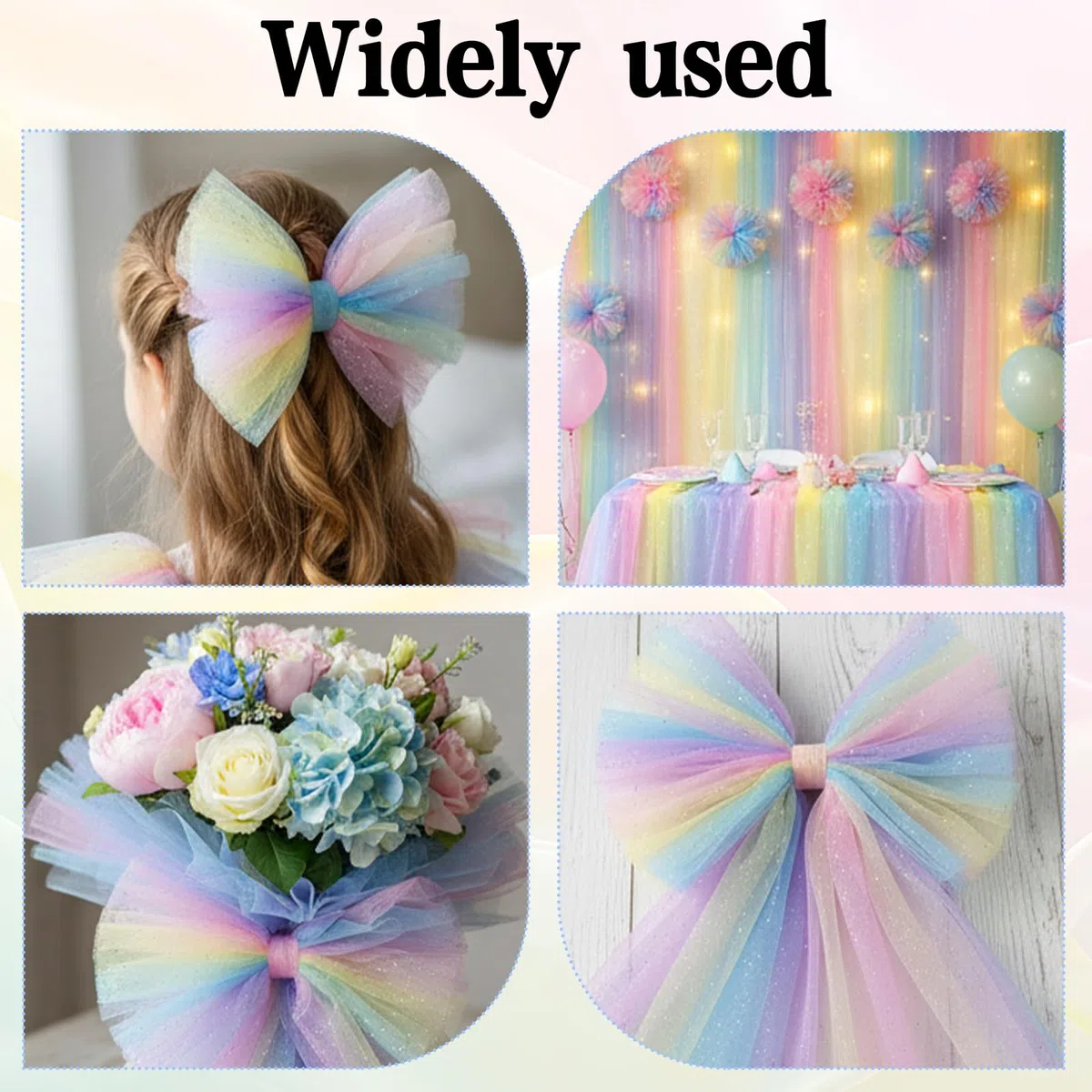 Chemin de table - Arc-en-ciel - Paillettes - 30 cm x 9 m - En tulle à paillettes - Décoration de sac d'école - Tissu pour filles - Fil de tulle pour anniversaires, fêtes de contes de fées, projets de
