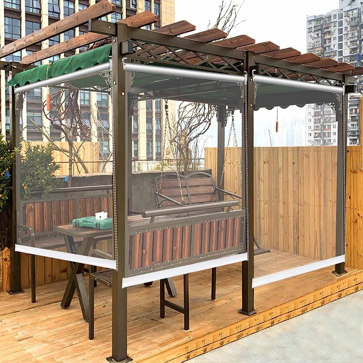 Store enrouleur d'extérieur en PVC imperméable – personnalisable, 63in x98in / 160 x 250 cm, résistant au vent et à la poussière pour balcon, tonnelle, terrasse – Intimité enroulable