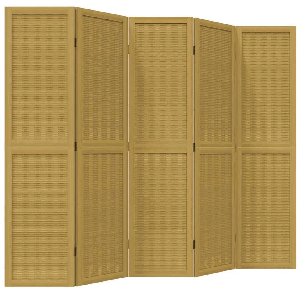 Lot de 5 paravents en bois massif de paulownia marron avec brise-vue en bambou, cloison de séparation pliable pour chambre à coucher, salon, bureau