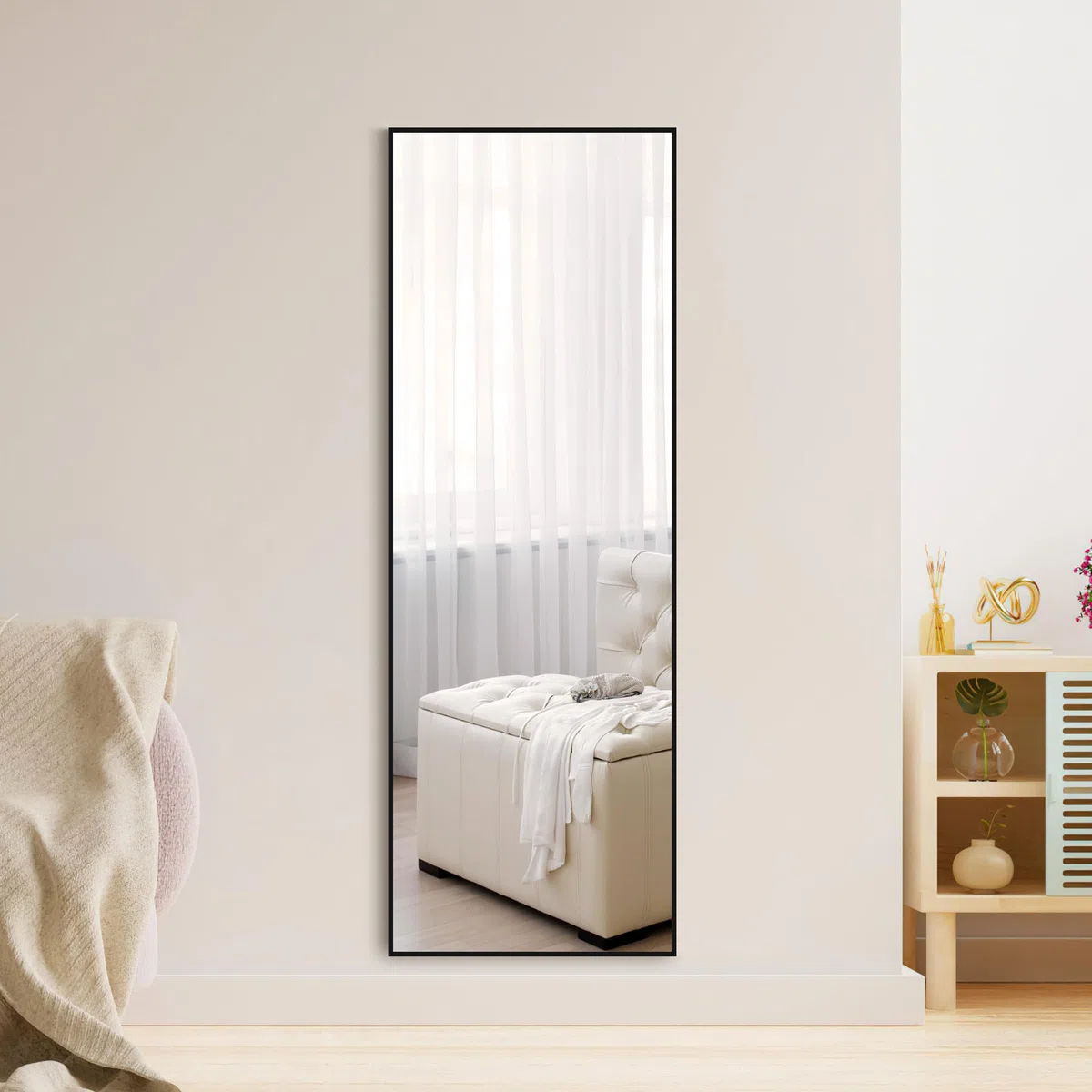 Hoikwo Miroir pleine longueur 150 x 51 cm, miroir sur pied avec cadre noir pour chambre à coucher, salon ou salle de bain