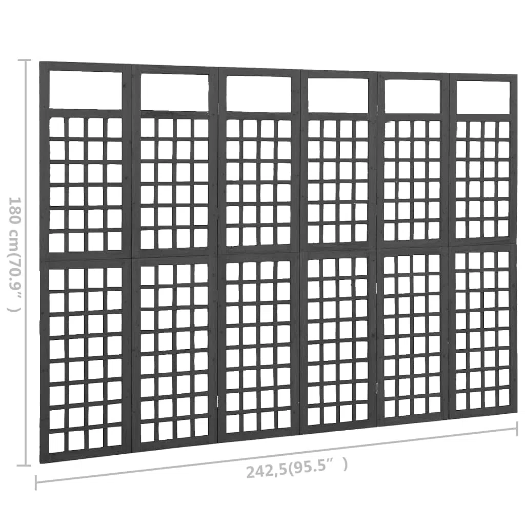 Lot de 6 treillis 5 x 180 cm Paravent en bois massif de sapin Noir 242,5 x 180 cm